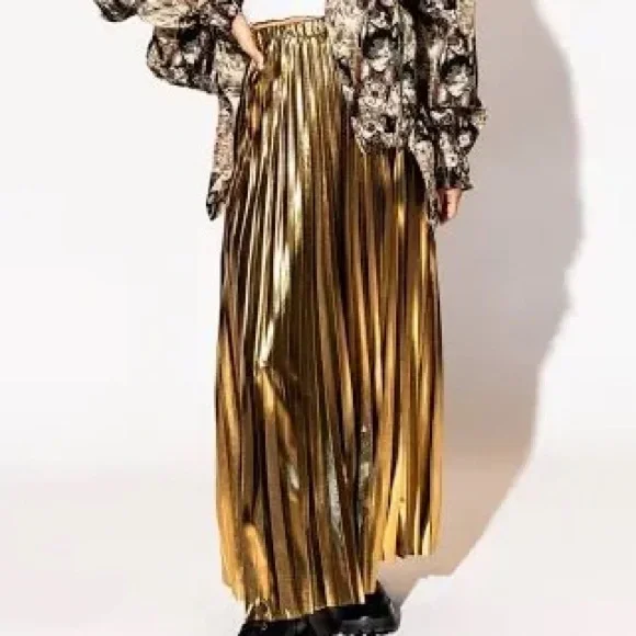 Dressed in LALA Tan Pleated Maxi Skirt Cocktail - Picture 1 of 4